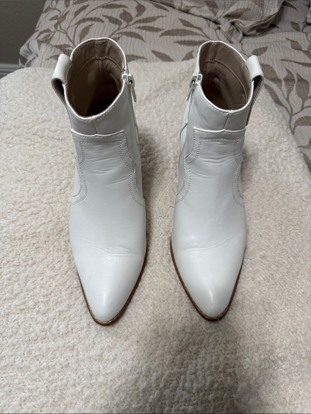 Lulu's White Pointed Toe Ankle Booties with Side Zip